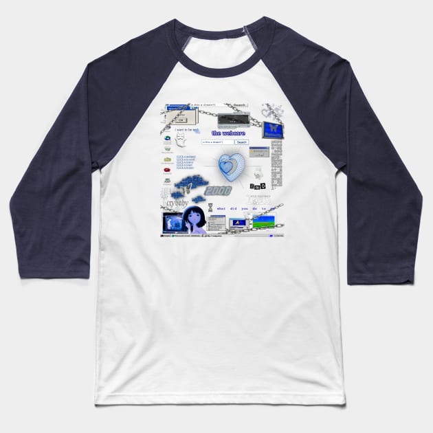 Cybercore World Blue Aesthetic Baseball T-Shirt by Cyber Cyanide